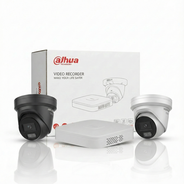Beveiligingscameraset Dahua 4MP Turret 2K met microfoon 24/7 kleurenbeeld
