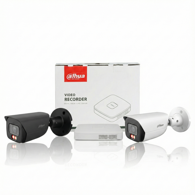 Beveiligingscameraset Dahua 4MP Bullet 2K met microfoon 24/7 kleurenbeeld