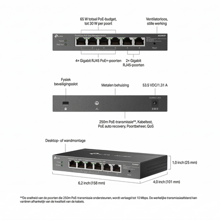 ES206GP Omada 6-Port Gigabit Easy Managed PoE+ Switch