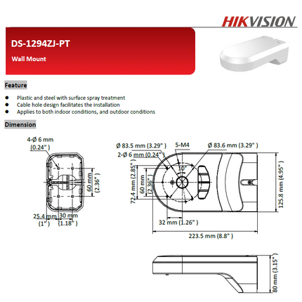 Hikvision DS 2DE2A404IW DE3 4MP IR WDR  PTZ camera 4x Optische Zoom inclusief muurbeugel