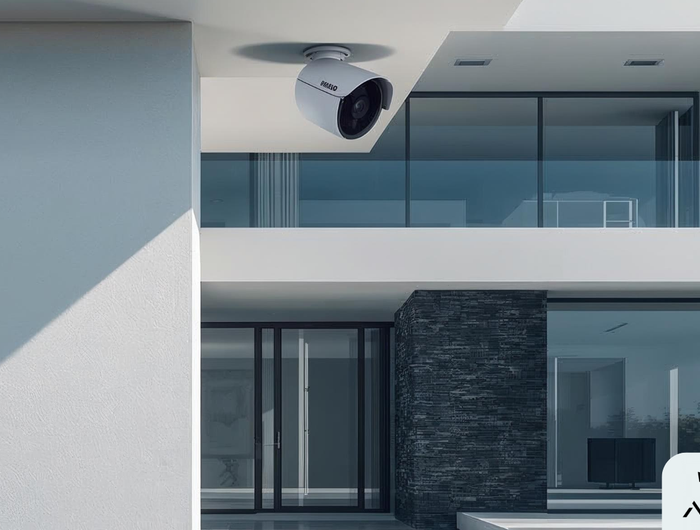 Luxe woning met moderne IP-beveiligingscamera gemonteerd aan de gevel