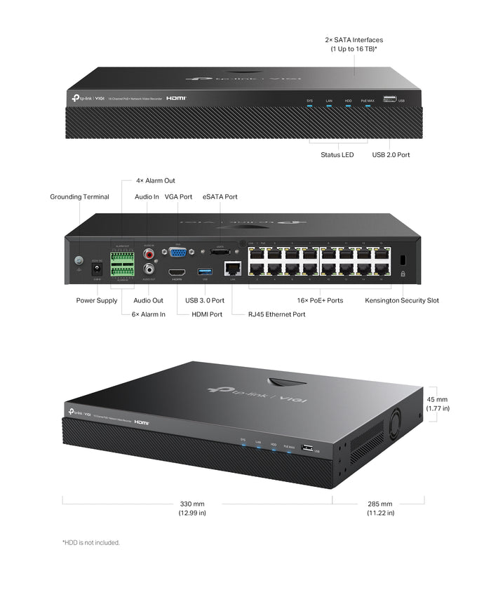 ip-camera.nl Vigi NVR2016H 16 kanaals PoE NVR normaal gebruik 90 watt PoE