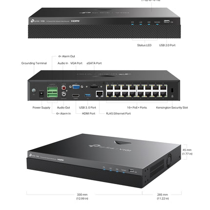 ip-camera.nl VIGI NVR2016H-16MP 16 kanaals PoE+ NVR 140 watt PoE voor het zware werk