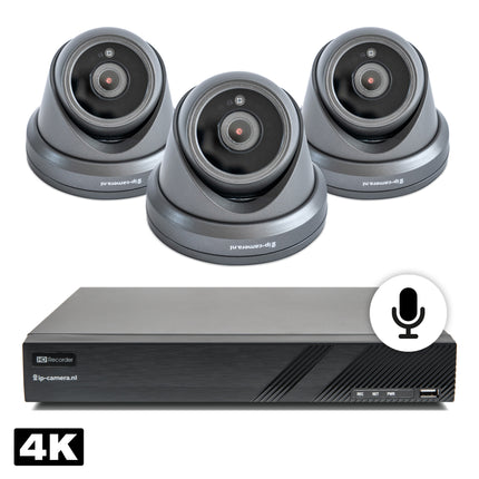 4K Beveiligingscamera set dome met Sony 8MP Cmos en microfoon