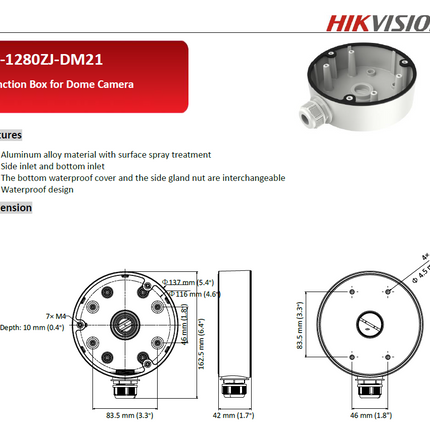 Hikvision DS-1280ZJ-DM21 Montagedoos Zwart / WIt t.b.v. Hikvision Turret camera